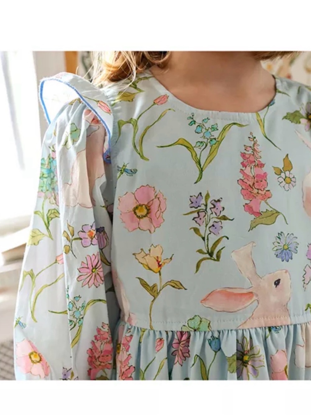 Pink Chicken NYC blue Brooke Dress Botanical bunnies ruffle sleeves 3 years